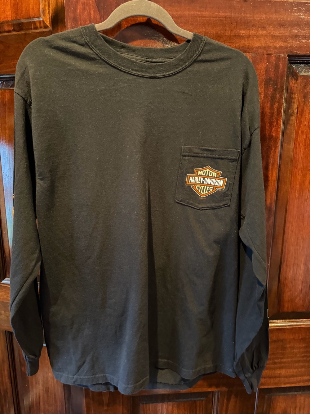 Harley-Davidson Black Long Sleeve Pocket Tee with Orange Logo